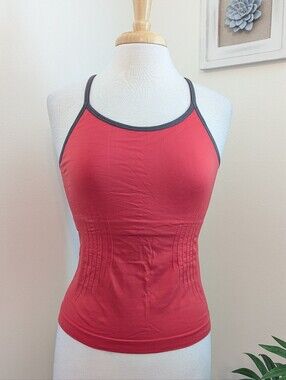 Champion Fitted Coral Red Grey Trim Racerback Tank Top Large